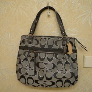 COACH Poppy Metallic Shimmer Glam Tote; Gray and Silver Signature Fabric